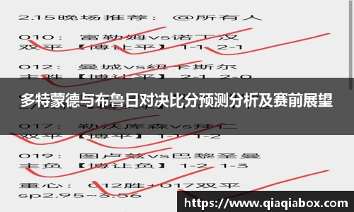 多特蒙德与布鲁日对决比分预测分析及赛前展望